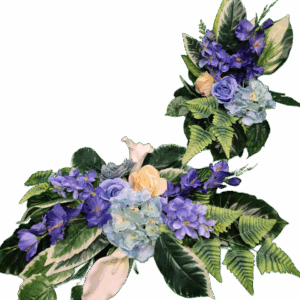 Komplet dwóch stroików w odcieniach błękitu i lawendy z białą kalią, jedna forma niska, druga smukła