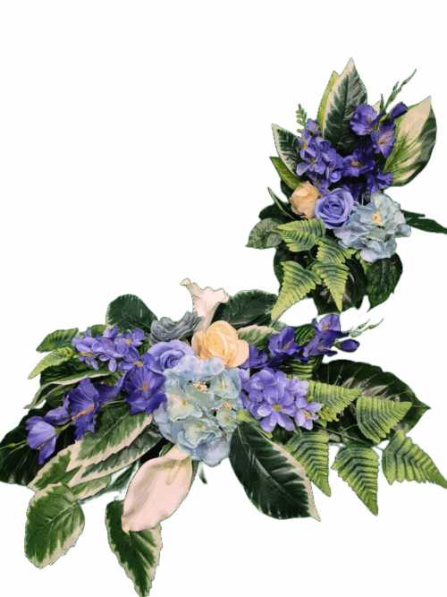 Komplet dwóch stroików w odcieniach błękitu i lawendy z białą kalią, jedna forma niska, druga smukła